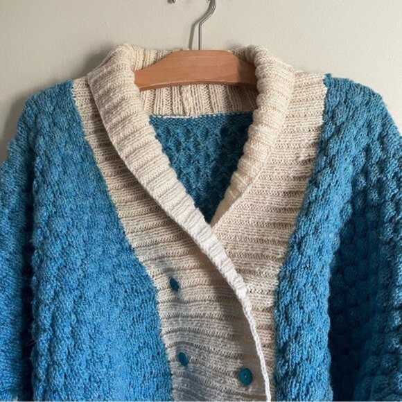 Vintage Hand Made Popcorn Knit Shawl Collar Cardigan Sweater Button Down Unisex - Picture 3 of 8